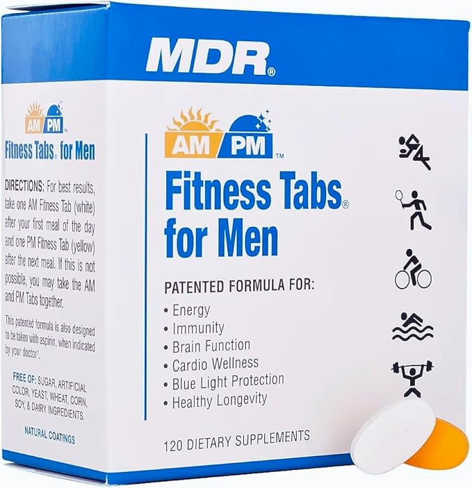 MDR Fitness Tabs Patented AM/PM Multivitamin for Men – Doctor Formulated Daily Supplement with Targeted Nutrients for Energy Brain Function Immunity &amp Cardio Health – Gluten Free – 2 Month Suppl