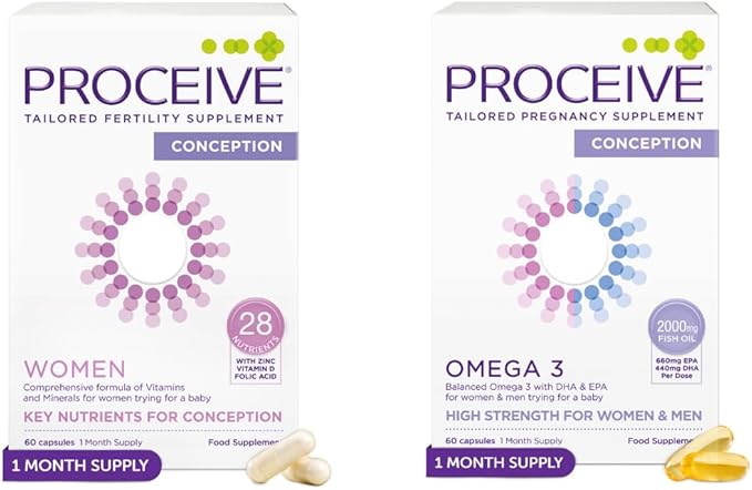 Proceive Tailored Fertility Supplements for Women Bundle - Womens Pre-Conception Vitamins &amp Minerals for Pre Pregnancy Support and Prenatal Omega 3 Fish Oil Supplement