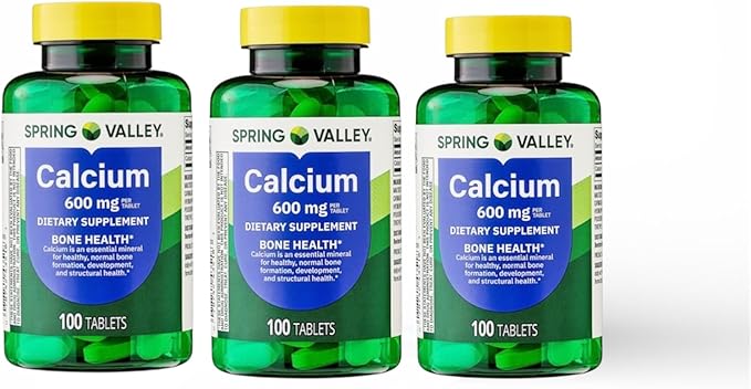 Spring - Valley Calcium 600mg Natural Bone Health Calcium - 100 Tablets Pack of 3