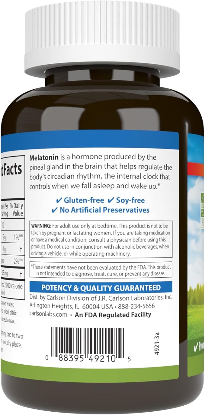 Carlson - Melatonin Gummies 2.5 mg Healthy Sleep Promotes Relaxation Natural Strawberry Flavor 100 Gummies