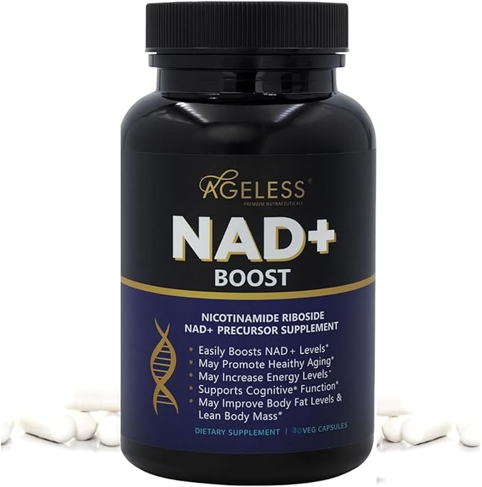 Ageless NAD+ Supplements for Women &amp Men | 300mg Nicotinamide Riboside Chloride | Dietary Supplement for Anti-Aging | Supports Energy Focus Stamina Fat Metabolism &amp Cognitive Function – 30