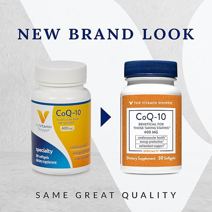 The Vitamin Shoppe CoQ-10 400mg - Beneficial for Those Taking Statins – Supports Heart &amp Cellular Health and Healthy Energy Production Essential Antioxidant – Once Daily (30 Softgels)