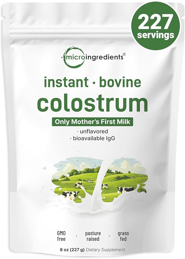 Micro Ingredients Multi Collagen Protein Powder 2 Pounds &amp Instant Colostrum Powder Bundle 2 Pack | Grass-Fed Collagen Peptides | Premium Bovine Mother’s First Milk