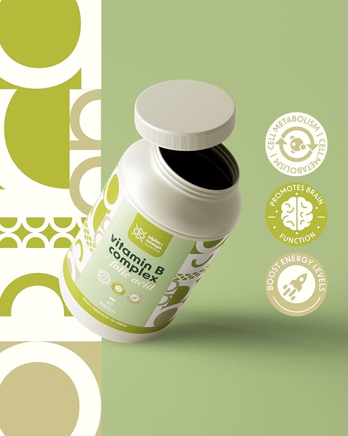 Alpha &amp Omega Nutrition Vitamin B-Complex + Folic Acid Support Neurological Health Energy Levels &amp Nervous System Support Vitamin B12 Biotin &amp More - 60 Tablets 2 Mo Supply