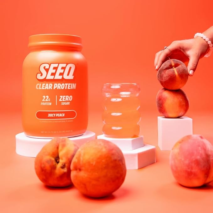 SEEQ Clear Protein Powder - Juicy Peach - 22 Servings - 22g Clear Whey Protein Isolate - Zero Sugar - 0g Lactose - Allergen Friendly - GLP1 Support - Bone Health - Muscle Post Workout Recovery