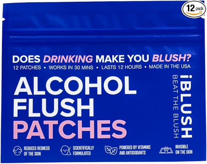 Alcohol Flush Patches – Discreet Easy-to-Wear Support for Redness &amp Drinking Discomfort | Non-Ingestible Option for Asian Glow &amp Alcohol Sensitivity | 12 Patches