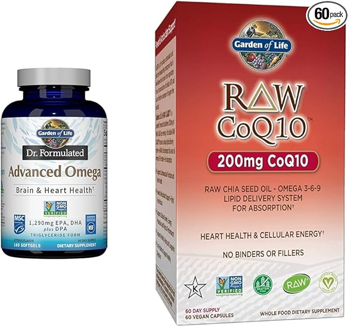 Garden of Life Dr. Formulated Advanced Omega Fish Oil - Lemon 1290mg EPA DHA + DPA &amp Vegetarian Omega 3 6 9 Supplement - Raw CoQ10 Chia Seed Oil Whole Food Nutrition