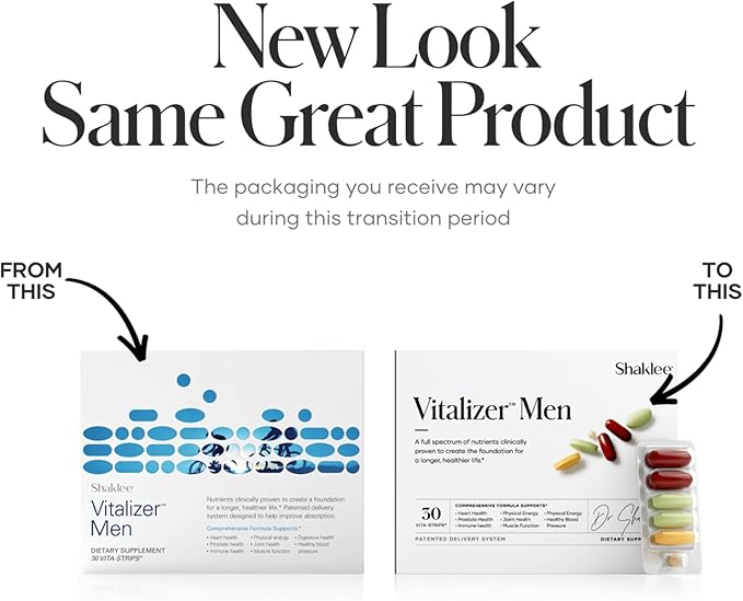 Shaklee - Vitalizer™ Men - Advanced Nutrition Vita-Strips® with Vitamins Minerals Omega-3s Probiotics &amp More for Heart Joint Immune Bone Digestive Health &amp Physical Energy - 30 Vita-Str