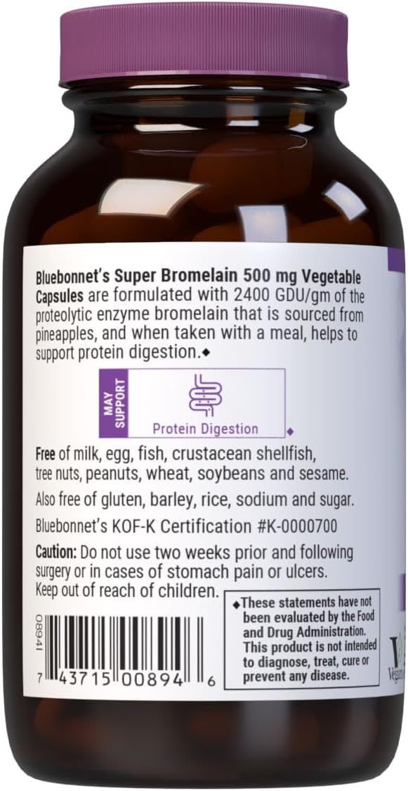 Bluebonnet Super Bromelain Vegetarian Capsules 500 mg 60 Count