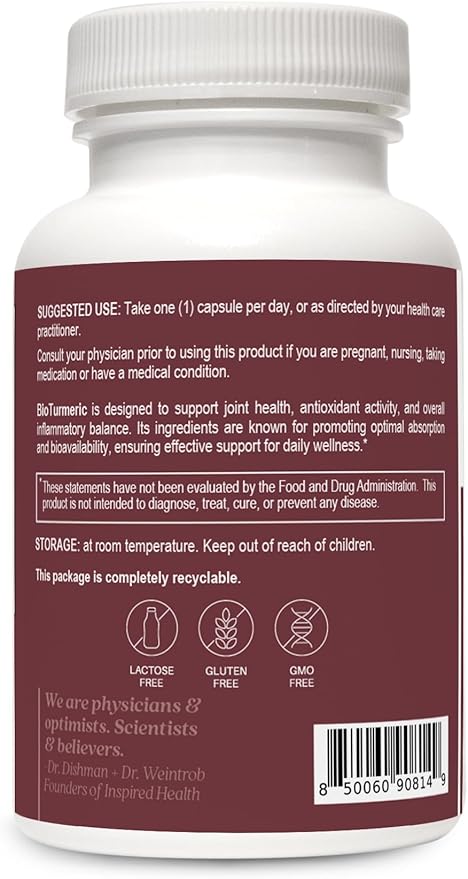 LUMINSPIRED HEALTH High Absorption Turmeric Curcumin Supplement with Black Pepper Extract for Joint Health Antioxidant Support &amp Inflammation Relief Vegan Non-GMO Gluten Free - 60 Counts
