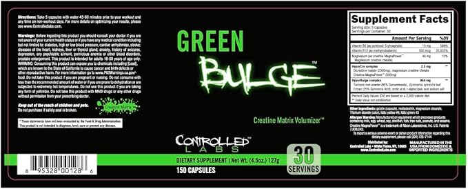 CONTROLLED LABS Green Bulge Supplement 30 Serv Advanced Creatine Matrix Volumizer Improve Strength Stamina Performance &amp Muscle Recovery Caffeine &amp Stimulant Free