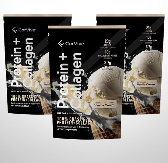 Protein + Collagen Powder | 23g Protein (Grass-Fed Whey + Collagen) | 3.7g BCAAs | Supports Muscle &amp Joint Health | Gluten &amp Soy Free | No Artificial Ingredients | 15 Sachets - Vanilla