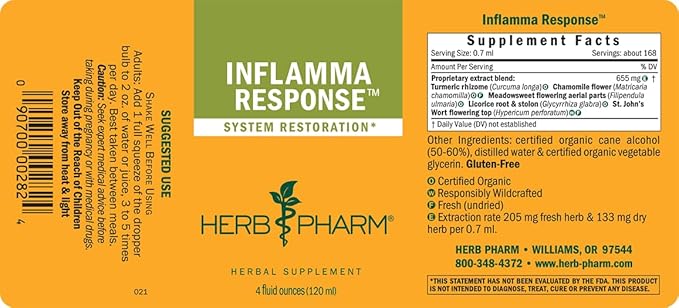 Herb Pharm Inflamma Response Liquid Herbal Formula with Turmeric Liquid Extract - 4 Ounce