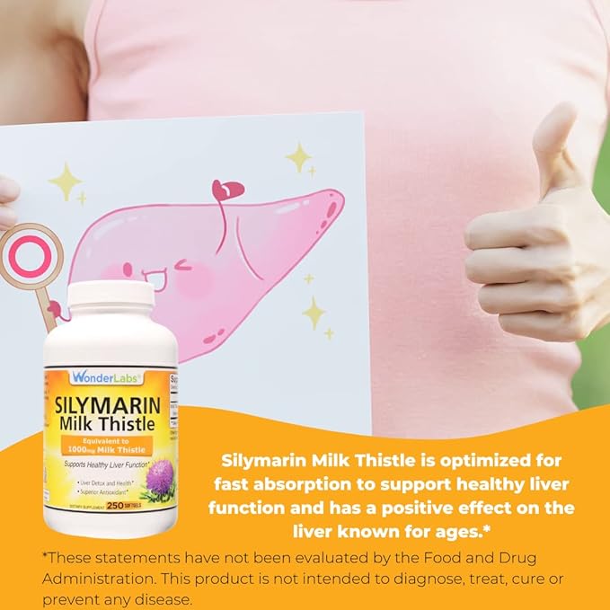 Wonder Labs Silymarin Milk Thistle Supports Healthy Liver Detox - 250 Capsules (Pack of 2)