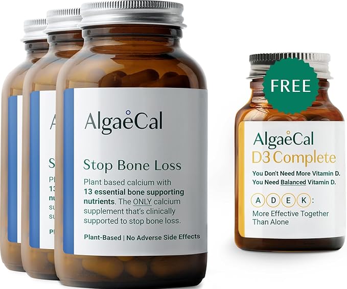 ALGAECAL Vitality Bundle - Free 4-in-1 Vitamin D3 Complete &amp Plant-Based Calcium with 13 Bone-Supporting Minerals Clinically Shown to Stop Bone Loss Immune &amp Whole Body Wellness