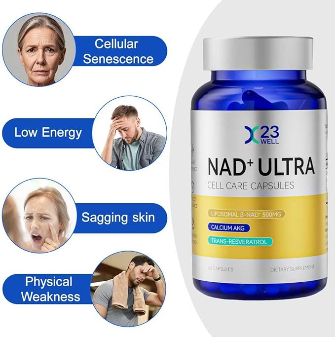 NAD+ Ultra Cell Care Capsules with Liposomal NAD+ Calcium Alpha Ketoglutarate &amp Trans-Resveratrol 60 Capsules Supplements
