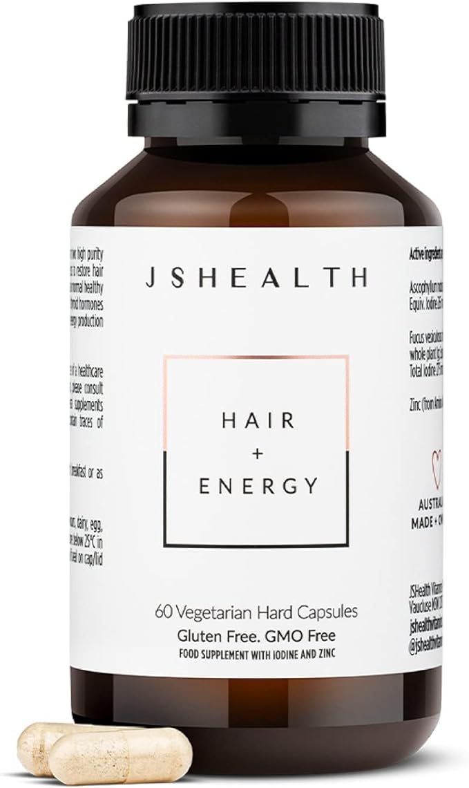 JSHealth Hair Growth Vitamins for Women. Hair + Energy with Kelp Iodine and Zinc. Supports Thickness Strength Energy. Nutritionist-Formulated (60 Capsules)