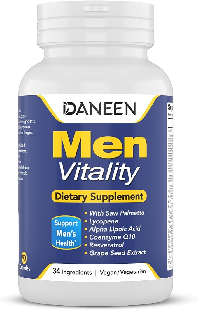 Daily Multivitamin for Men Vitality 34 Essential Ingredients 90 Capsules Men’s Multivitamin for Overall Wellness