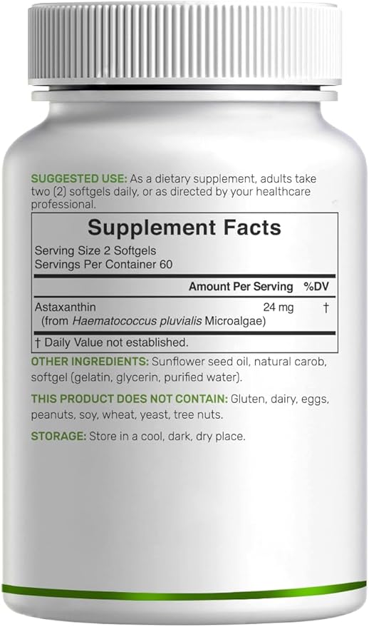 DEAL SUPPLEMENT Astaxanthin 24mg Per Serving (12mg Per Cap) 120 Softgels – Double Strength Microalgae – Antioxidant Supplements for Skin Eyes Joints &amp Immune Support – Non-GMO