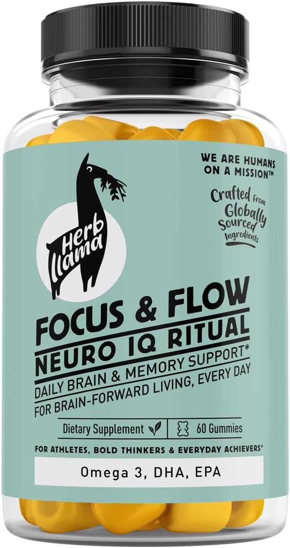 Focus &amp Flow NeuroIQ™ DHA + EPA Clean Omega-3 Gummies | Cognitive Focus Clarity &amp Learning Support | 60 Gummies (30-Day Ritual) | Non-GMO • Gluten-Free • Lactose-Free