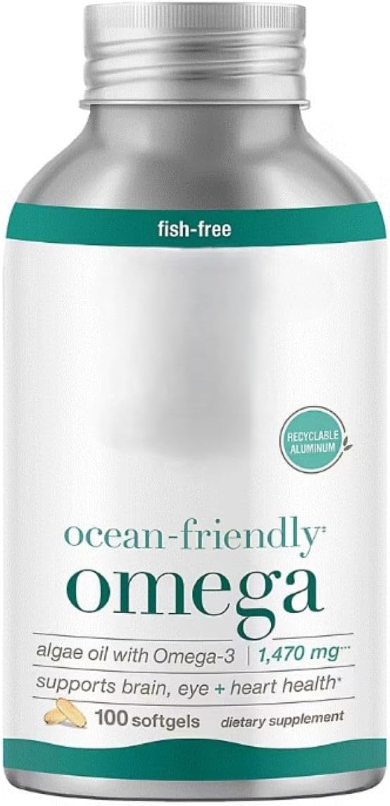 Omega Algae Oil Omega-3 Supplemen Ocean-Friendly 1470 mg – Plant-Based DHA &amp EPA – Supports Brain Eye &amp Heart Health – 100 Softgels