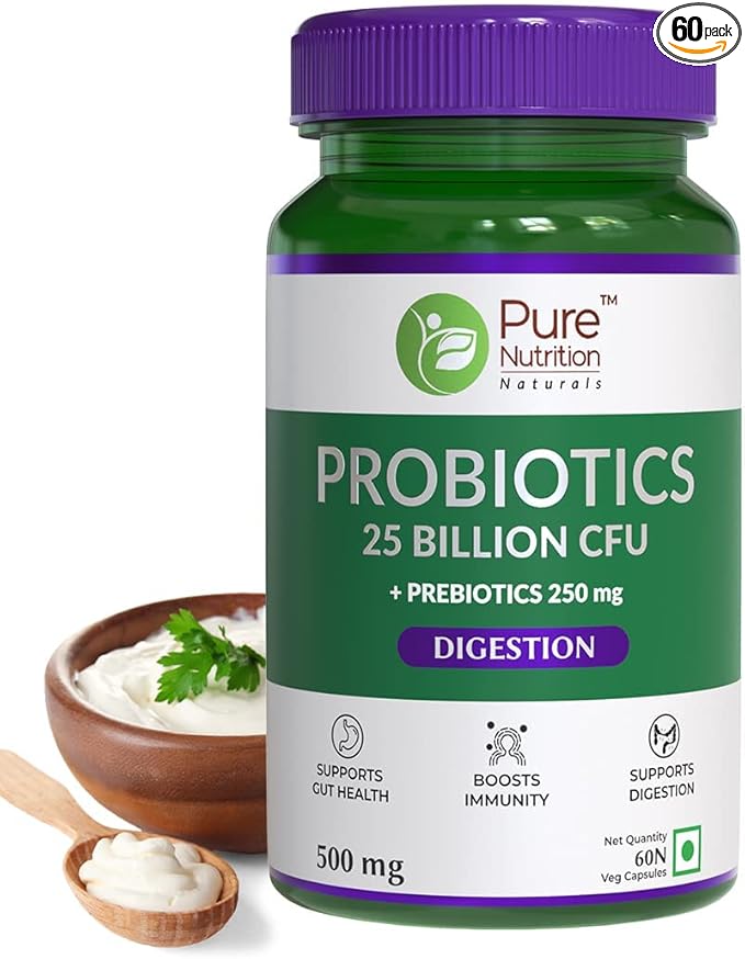 Viva Probiotic 25 Billion CFU + prebiotics 250 mg l Prebiotics and Probiotics Capsules for Women and Men to Support Gut Health - 60 Veg Capsules