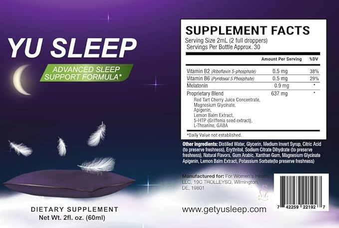 YuSleep – Natural Sleep Drops with Tart Cherry GABA &amp 5-HTP – Helps Reduce 3 A.M. Wake-Ups Calm a Racing Mind &amp Support Deep Restorative Sleep – Gentle 0.9 mg Melatonin – 2 oz / 60 ml