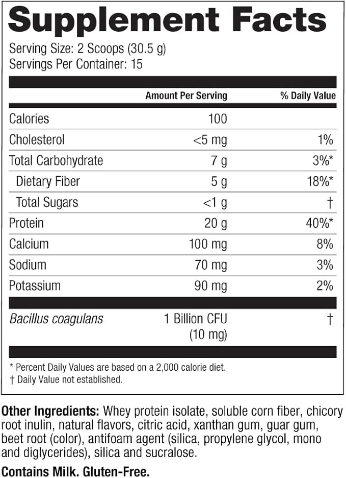 Celebrate Vitamins Rebuild Protein Powder with Probiotics &amp Prebiotics - 20g Whey Isolate Protein High Fiber for Post Bariatric Surgery Patients - Berry Burst (15 Servings)