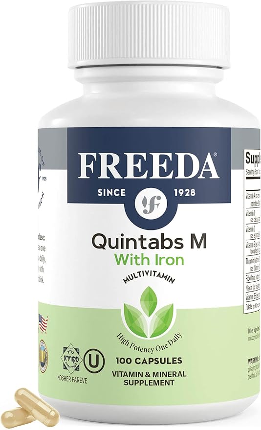 FREEDA Multivitamin – Quintabs-M with Iron – Kosher Multi Vitamins Supplements for Women Health - Multivitamins for Women &amp Iron-Deficient Men Adult Vitamins Multivitamin (100)