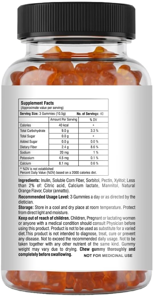 Mishas Nutraceuticals Fiber Gummies Sugar-Free Orange 5g Prebiotic Fiber Supplement 120 Count