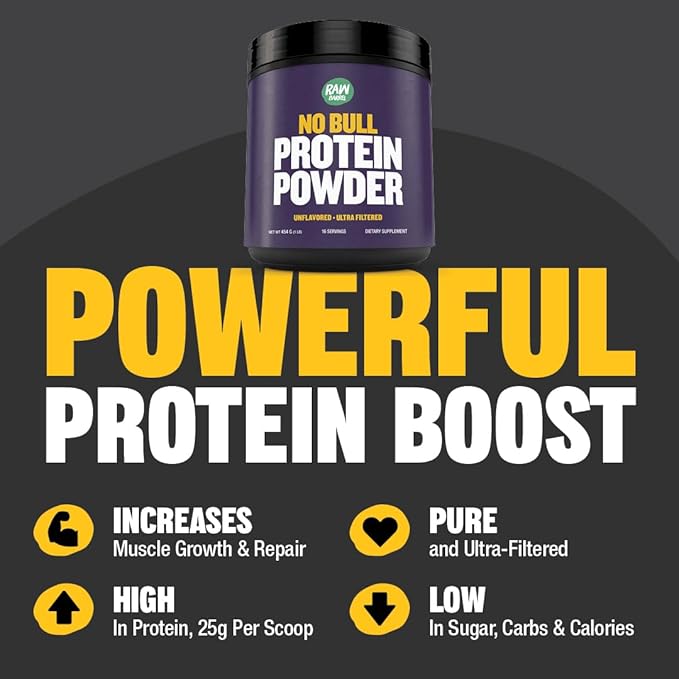 1lb No Bull Unflavored Whey Protein Powder Pure Instantized Whey SupplementHigh Protein Low Carb No Fillers No Additives Flavorless