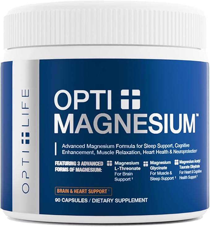 Opti + Triple Magnesium Complex Supplement | Magnesium L-Threonate Glycinate &amp Acetyl Taurate Complex Blend | Brain Support for Memory and Focus* | 90 Capsules/30 Servings