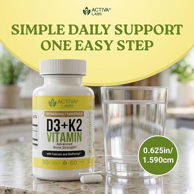 Vitamin D3 &amp K2 – Vegan Non-GMO Bone &amp Teeth Support Supplement – Immune &amp Muscle Function – Heart Health D3 K2 Vitamins for Men &amp Women Gluten &amp Sugar Free–60 Days Supply