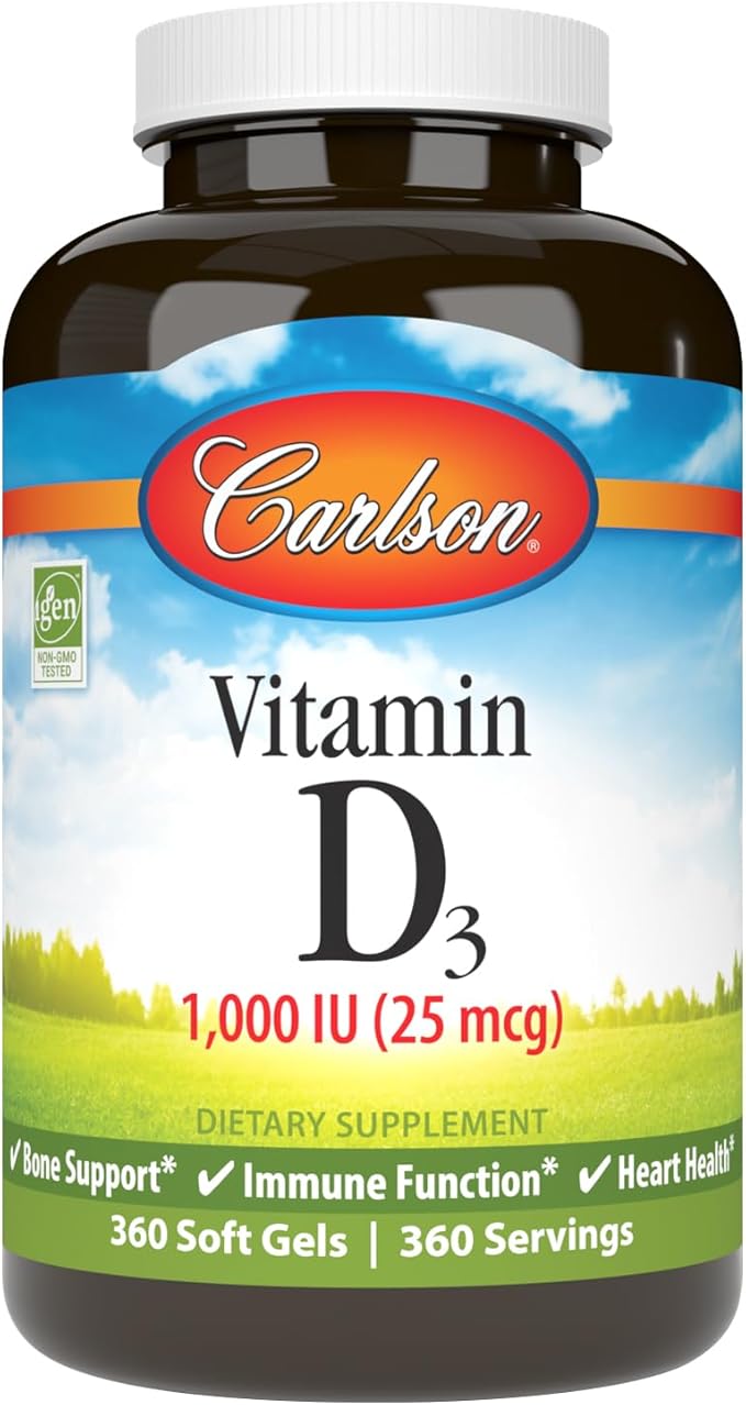 Carlson - Vitamin D3 1000 IU (25 mcg) Bone Health Muscle Health Cholecalciferol Vitamin D Supplements Vitamin D3 Soft Gels 360 Softgels