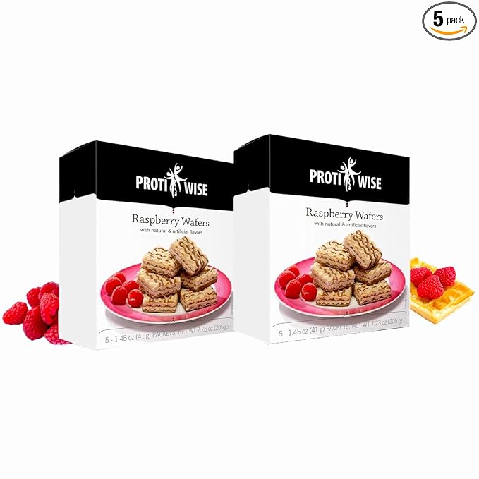 ProtiWise High Protein Wafers | Raspberry | 15g Protein Per Serving Low Carb Low Sugar High Fiber Snack | Gluten-Free Keto-Friendly Diet for Hunger Control &amp Weight Loss | Pack of 2 (5/Box)