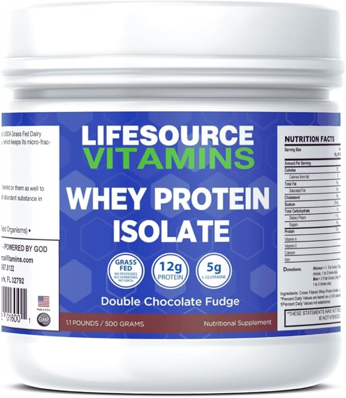 LifeSource Vitamins 1.1 lb - US Dairy Cows Grass Fed Whey Protein Isolate - Double Chocolate Fudge sweetened w/Stevia