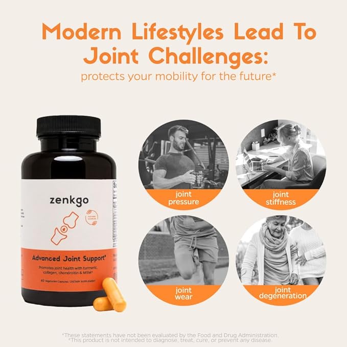 Zenkgo Chondroitin Boswellia MSM Turmeric Hydrolyzed Collagen - Joint Support Supplement Helps with Joint Mobility &amp Flexibility (Joint Support Supplement)