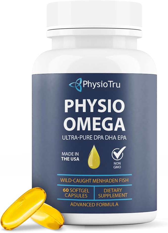 Physio Omega 2400mg Fish Oil with Omega 3 Fatty Acid Supplement - Vascular &amp Cognitive Supplements for Adults - Non-GMO Burpless Light Citrus Flavor Sustainably Sourced - 1 Pack 60 Softgels