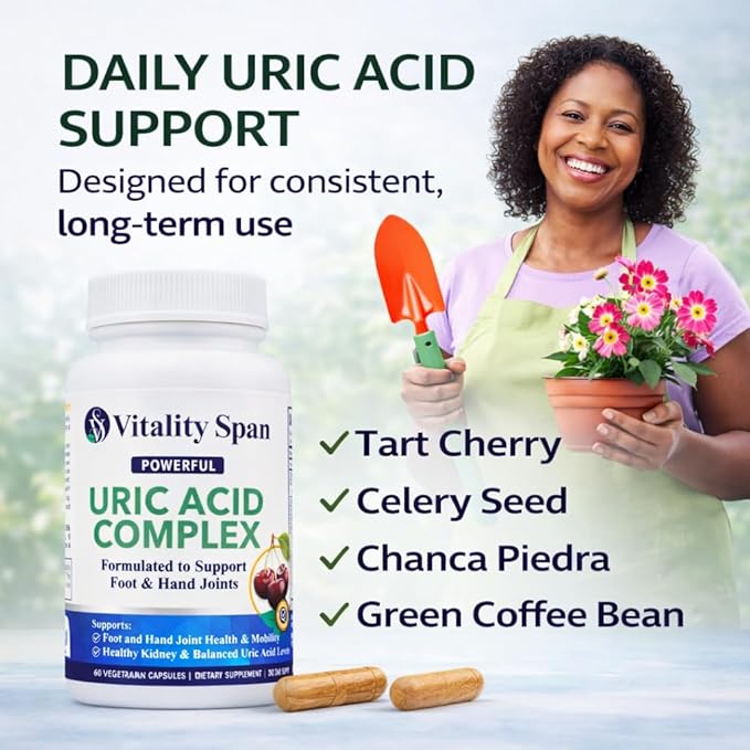 Uric Acid Support Supplement – 14-Ingredient Botanical Complex with Tart Cherry Celery Seed &amp Chanca Piedra – Daily Uric Acid Balance &amp Kidney Support – 60 Vegetarian Capsules