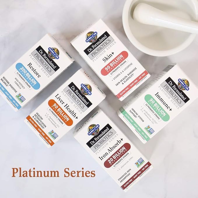 Garden of Life Dr. Formulated Probiotics Platinum Series Liver Health+ 90 Billion CFU Guaranteed One a Day Probiotic for Healthy Detoxification &amp Elimination Support Vegan Gluten Free 30 Capsu