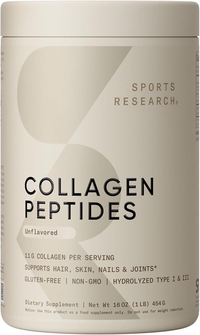 Sports Research Collagen Peptides - Hydrolyzed Type 1 &amp 3 Collagen Powder Protein Supplement for Healthy Skin Nails &amp Joints - Easy Mixing Vital Nutrients &amp Proteins Collagen for Women