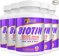 Sunshine Naturals Biotin Dietary Supplement. for Healthier Skin Thicker Hair Nail Growth. Collagen Vitamin A B for Hair Loss Beauty Cell Renewal Scalp Health. 5000 mcg. 90 Capsules. Pack of 5