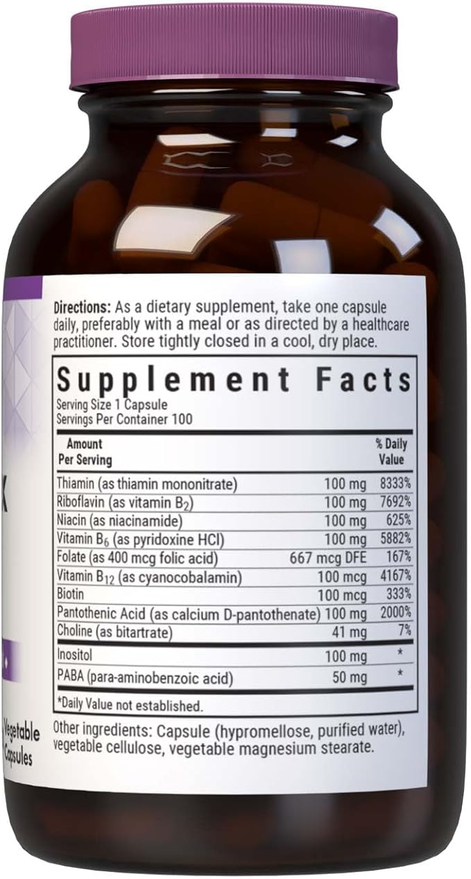 Bluebonnet Nutrition B Complex Complete Full Spectrum Vitamin B6 B12 Biotin Folate Vegan Vegetarian Gluten Soy &amp Milk Free Kosher 100 Count