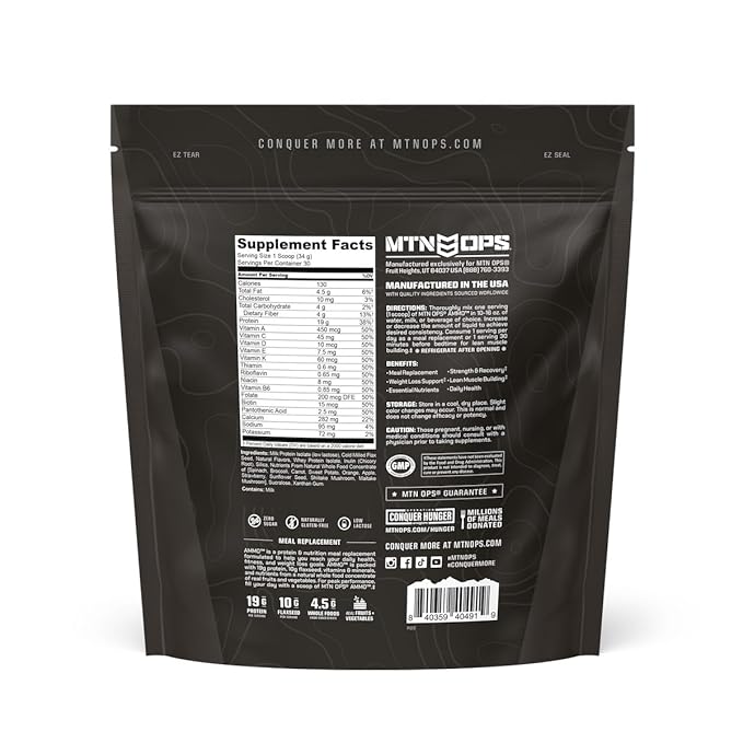 MTN OPS Ammo Meal Replacement Shake Powder – 19g Protein 10g Flaxseed 4.5g Whole Foods Real Fruits &amp Vegetables – Daily Nutrition &amp On-the-Go Fuel 30 Servings Cookies &amp Cream