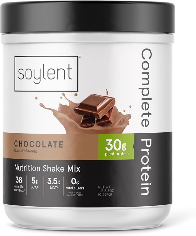 Soylent Complete Protein Powder Chocolate 30g Protein Shake for Muscle Growth and Recovery BCAAs DHA MCT 28 Vitamins &amp Minerals Zero Sugar Gluten Free Vegan - 1.25lb