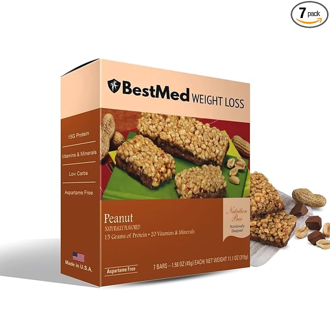 BestMed - High Protein Nutrition Bar - Low-Carb 15g Protein Low Sugar High Fiber Low Calorie Meal Replacement Bar (Peanut 1 Box - 7 Count)