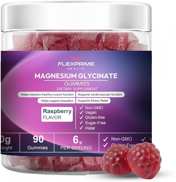 Magnesium Glycinate Gummies 6G | Wellness | Vegan Halal Sugar-Free Gluten-Free Non-GMO | High Absorption | Women &amp Men | Raspberry Flavor 90 Count