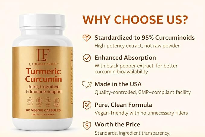Turmeric Curcumin 2600mg Supplement — 95% Curcuminoids with Black Pepper Extract — High Absorption — Joint Mobility &amp Vitality Support — Vegan Capsules