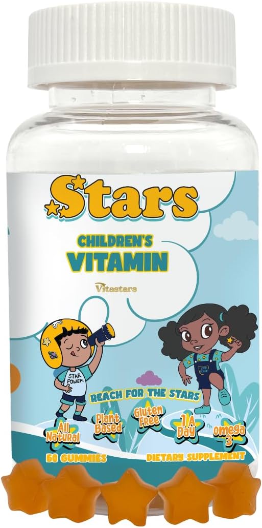 Stars Kids Multivitamin Gummies with Omega 3 Vitamins for Kids with A B C D Plant Based Multi Vitamins for Children Manganese 60 Star-Shaped Multivitamin for Kids Gluten-Free Gummy Vitamins