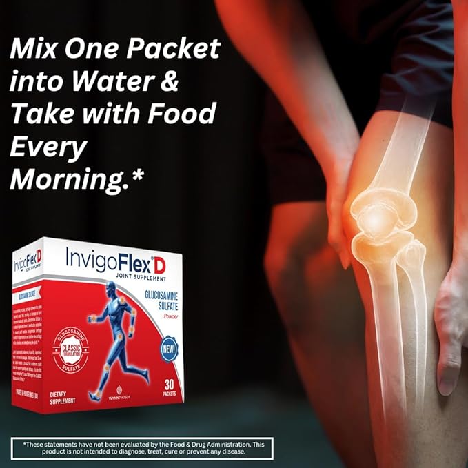 INVIGOFLEX® D - 1500mg of Glucosamine Sulfate Powder (Classic Formulation) - Premium Joint Supplement for Knees Hands Back and Hip Support Packets | 30 Packets